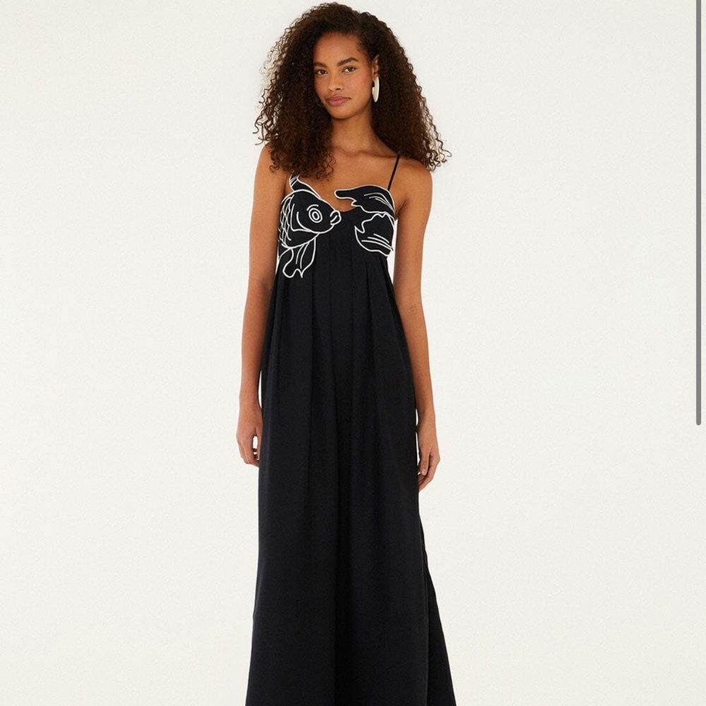 Farm Rio Size medium Black Fish Top Lenzing™ Ecovero™ Euroflax™ Maxi Dress NWT